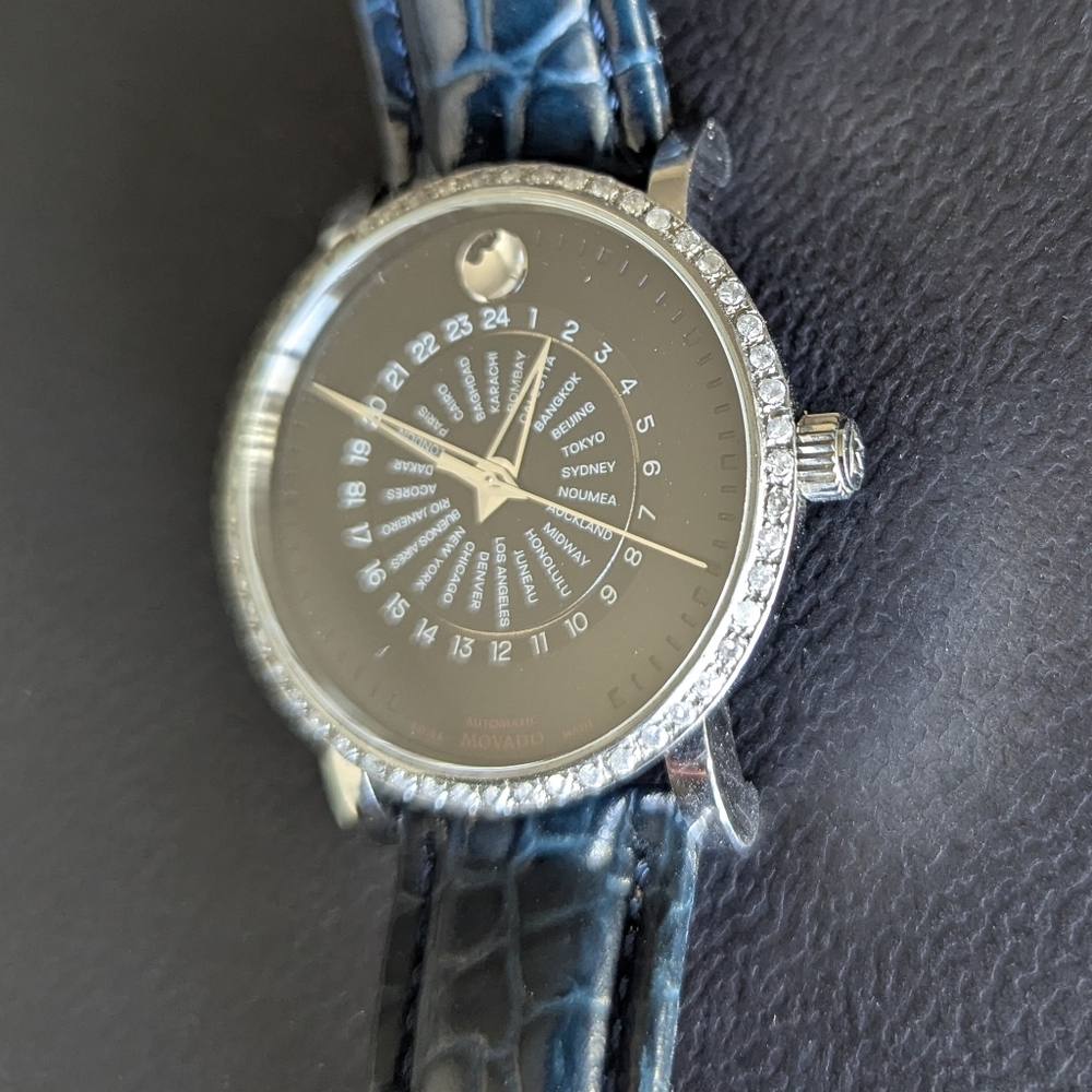 Movado Black and Silver World Time Watch - Picture 3 of 14
